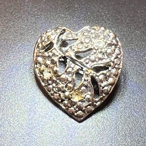 Fabrege Rare Vintage Mini Silver Tone Etched Rhinestone Heart Pin/Brooch